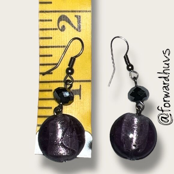 Handmade Purple Foiled Lampwork Glass Bead Earrings - Picture 3 of 6
